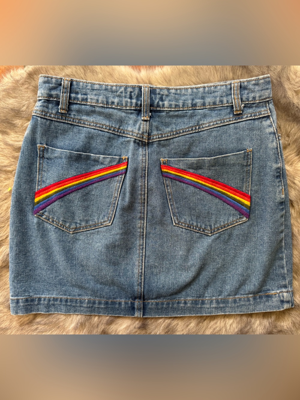 Rainbow pocket denim skirt size L